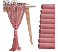 Lot de 10 chemins de table romantiques en mousseline de soie transparente pour Noël, mariage, thé, fête prénatale, fête d'anniversaire (304,8 x 30,5 cm) - Rose poudré