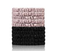 Lot de 10 chouchous 100 % pure soie de mûrier 22 momme - Petits élastiques et attaches pour le sommeil des femmes, soins des cheveux sans dommages, 5 noirs + 5 roses lotus
