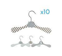 Lot de 10 cintres en bois 28 cm pour bébé, enfant avec crochet pivotant - Eléphant gris