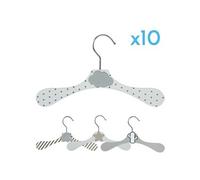 Lot de 10 cintres en bois 28 cm pour bébé, enfant avec crochet pivotant - Nuage gris