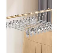 Lot de 10 Cintres Porte-Pantalons Métal, Cintre Pantalon 30cm, avec Deux Antidérapante Clips, cintres Pantalons, Crochet pivotant à 360°, Gain de Place, Cintre Jupe pour Pantalon Jupes Vêtements-Gris