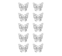 Lot de 10 clous papillon en alliage zircon Art 3D or argent brillant diamant ongle pierre précieuse papillon cristal manucure