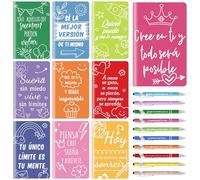 Lot de 10 coffrets cadeaux avec des citations inspirantes, composé de 10 petits carnets de notes motivants et de 10 stylos à bille, sont des cadeaux pour les collègues, les employés(Espagnol)