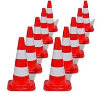 Lot de 10 Cône de Signalisation, Cône de Sécurité Cônes d'avertissement Cône de signalisation réfléchissant 10 pcs 50 cm Rouge et Blanc