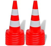 Lot de 10 cônes de circulation réfléchissants - Rouge et blanc - 50 cm - Matériau PE avec 2 bandes pour barrière de chantier, parking, sécurité routière et réglementation routière