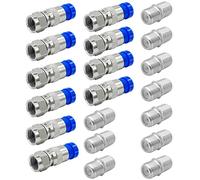Lot de 10 connecteurs à compression RG6 de type F + 10 connecteurs d'extension de câble coaxial, CKANDAY de type F, convertisseur de fil coaxial femelle vers femelle pour câbles TV, bleu/argent