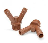 Lot de 10 connecteurs en T barbelés marron pour tuyau d'irrigation goutte à goutte de 17 mm - Raccords de dérivation de type Y en plastique résistant aux UV anti-fuite pour jardin pelouse système