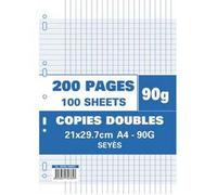 Lot de 10 copies doubles Etui filmé, perforées, 200 pages, 90g, Grands carreaux seyès, Format 21 x 29,7 cm Papier blanc