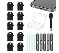 Lot de 10 coques anti-poussière USB C, port de charge de type C, pour iPhone 16, 15, Galaxy S24-S8, Kindle, Pixel, Steam Deck, iPad et appareils de type C, protection de port USB, avec brosse noire