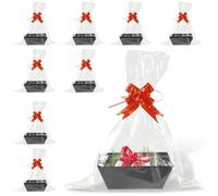 Lot de 10 corbeilles de présentation vides en carton avec sacs cadeaux transparents et nœuds pour Noël, la Saint-Valentin, un mariage, une fête prénatale, toutes les occasions (noir)
