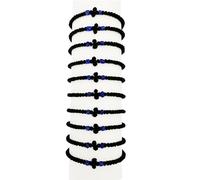 Lot de 10 cordes de prière grecques orthodoxes faites à la main du Mont Athos (Komboskoini Chotki) Noir avec croix métallique noire Cadeau religieux Cadeau de Noël pour homme et femme (noir et bleu)