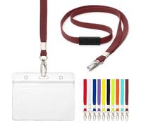 Lot de 10 cordons de sécurité avec porte-carte avec fermeture antidérapante - Porte-nom en plastique transparent et étanche pour étiquette d'identité, événements d'affaires, 9 x 6,8 cm (bordeaux)