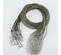 Lot de 10 cordons en cuir tressé de 1,5/2 mm de diamètre avec fermoir, réglables, pour la création de bijoux (colliers et bracelets) - Vert armée - 45 cm - Rhodium 1,5 mm