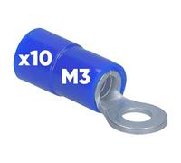 Lot de 10 cosses à anneau Kalitec RKSBM3 1,5-2,5 mm² I Partiellement isolé M3 bleu I Cuivre I Col en PVC I pour connecter des câbles ou des torons I Cosse de câble I Connecteur de câble I Protège les