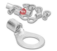 Lot de 10 cosses à sertir Kalitec Q10-10 10 mm² M10 I Non isolées I Pressage au mandrin I Pour conducteurs multiples, à fils fins et fins I Cosse de câble 10 mm² conforme à la norme DIN 46234