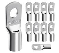 Lot de 10 Cosses de Câble Tubulaires 25mm² M6,Cosses Electriques Ronde à Œillet Cosses à Sertir a Oeil à Anneau,Connecteurs de Câble SC Non Isolés Cosse Electrique Plate Pour Voiture,Moto,Bateaux