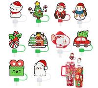 Lot de 10 couvercles de paille de Noël 3D - 10 mm en silicone pour gobelets Stanley 10 et 40 oz, sans BPA et réutilisables