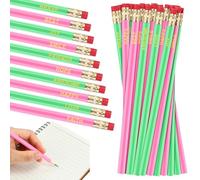 Lot de 10 crayons de sorcière roses et verts avec gomme - Crayons d'amitié inspirants en bois pour écrire, dessiner - Fournitures de fête d'anniversaire pour adultes - Cadeaux d'Halloween