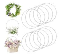 Lot de 10 créoles en métal argenté pour loisirs créatifs, anneaux attrape-rêves à motif floral pour bricolage, couronnes, cadre rond, macramé, mariage (26 cm)