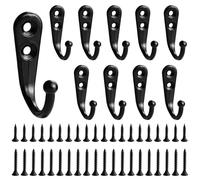 Lot de 10 crochets à visser JatilEr - Noir - Haute résistance - Avec 2 jeux de vis - Pour chambre à coucher, salle de bain, dressing, salon