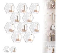 Lot de 10 crochets autocollants hexagonaux sans perçage, pour salle de bain, cuisine, clés et décoration d'intérieur, rangement mural robuste pour bureau, salon (doré)