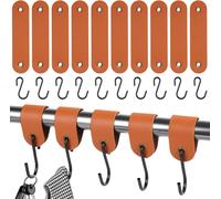 Lot De 10 Crochets Avec Boucle En Cuir - Pour Tringle À Vêtements - En Acier Inoxydable - Noir - 12,5 X 3 Cm - Pour Garde-Robe Et Camping - Marron