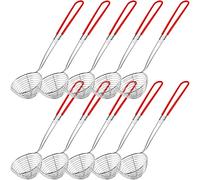 Lot de 10 cuillères à café en acier inoxydable - 6,3 cm - Mini écumoire en maille - Avec poignée - Rouge