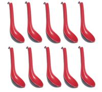 Lot de 10 cuillères à long manche en mélamine rouge et noire, grande cuillère asiatique avec crochet pour ramen Udon nouilles soupe Wonton Soba riz pho mangeant mélangeur mélangeur 16 cm