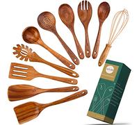 Lot de 10 cuillères en bois de teck pour une utilisation antiadhésive, ensemble de spatules pour mélanger, pâtisserie, ustensiles en bois antiadhésifs pour la cuisine