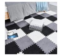 Lot de 10 Dalles De Moquette Emboîtables, Tapis De Jeu en Mousse Douce à Poils, Tapis Moelleux, Carreaux De Sol Carrés en Peluche, Tapis Rampants pour Chambre à Coucher, 3(Color:Blanc+Gris+Noir)