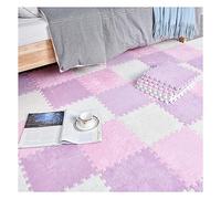 Lot de 10 Dalles De Moquette Emboîtables, Tapis De Jeu en Mousse Douce à Poils, Tapis Moelleux, Carreaux De Sol Carrés en Peluche, Tapis Rampants pour Chambre à Coucher, 3(Color:Blanc +Rose+Violet)