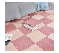 Lot de 10 Dalles De Moquette Emboîtables, Tapis De Jeu en Mousse Douce à Poils, Tapis Moelleux, Carreaux De Sol Carrés en Peluche, Tapis Rampants pour Chambre à Coucher, 3(Color:Rouge Clair+Camel)