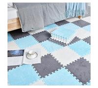 Lot de 10 Dalles De Moquette Emboîtables, Tapis De Jeu en Mousse Douce à Poils, Tapis Moelleux, Carreaux De Sol Carrés en Peluche, Tapis Rampants pour Chambre à Coucher, 3(Color:Blanc+Gris+Bleu)