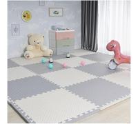 Lot de 10 dalles de sol carrées emboîtables en mousse de 30 cm/60 cm - Tapis de jeu puzzle - Gris + blanc - 30,5 x 30,5 cm