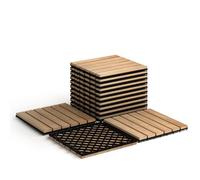Lot de 10 Dalles de Terrasse Clipsable 30 x 30 CM COSTWAY-en Bois d'Acacia Pré-huilé Emboîtables-Tapis en Plastique-6 Lamelles