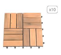 Lot de 10 dalles en bois d'acacia 100 % FSC 30 x 30 cm style mosaïque