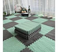 Lot de 10 Dalles Moquette emboîtables en Peluche(Mint Green+Gray)