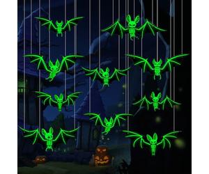 Lot de 10 Décoration de Chauve-Souris Lumineuse Halloween, Chauve-Souris Effrayante Décorations à Suspendre, Chauves-Souris Suspendues d'halloween, pour Pelouse Porche Murale de fête
