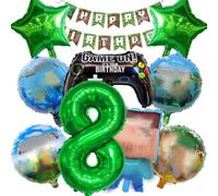 Lot de 10 décorations d'anniversaire pour garçon de 8 ans, avec bannière, manette de jeu XXL, personnage de jeu, étoile à cinq branches et ballon rond, pour les fans de jeux et décoration de fête pour