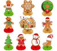 Lot de 10 décorations de fête de Noël en forme de bonhomme en pain d'épices, flocon de neige, bonhomme de neige, nid d'abeille, décoration double face pour joyeux