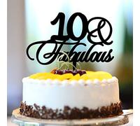 Lot de 10 décorations de gâteau d'anniversaire en acrylique noir avec inscription « 10 & Fabulous 10th Birthday » - Personnalisable avec le nom de n'importe quel âge - Cadeau d'anniversaire pour