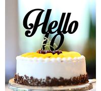 Lot de 10 décorations de gâteau d'anniversaire en acrylique noir avec inscription « Hello 10th Birthday » - Nom personnalisé - n'importe quel âge - Cadeau d'anniversaire pour enfants
