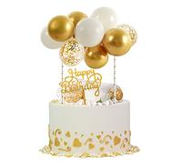 Lot de 10 décorations de gâteau en forme de nuage de ballons blancs dorés de 12,7 cm avec lettre « Happy Birthday » pour décoration de gâteau de mariage, fête prénatale