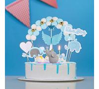 Lot de 10 décorations de gâteau pour fête prénatale - Bleu - Décoration de gâteau pour garçon - It's a Boy - Éléphant - Accessoire de gâteau pour bébé baptême