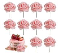 Lot de 10 décorations de gâteaux roses roses de 7,5 x 20 cm pour fête des mères