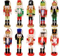 Lot de 10 décorations de Noël casse-noisette en bois à suspendre pour sapin de 12,7 cm de haut - Figurines de Noël - Style festif