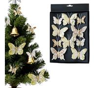 Lot de 10 Décorations de Noël en Forme de Papillon, Papillons Creux à Paillettes de la Fête, Pendentif Arbre de Noël, Ornements avec Pinces pour Mariage, Anniversaire ou Fêtes, Cadeaux de la Fêtes