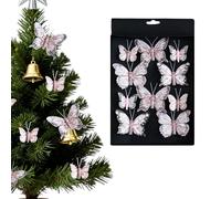 Lot de 10 Décorations de Noël en Forme de Papillon, Papillons Creux à Paillettes de la Fête, Pendentif Arbre de Noël, Ornements avec Pinces pour Mariage, Anniversaire ou Fêtes, Cadeaux de la Fêtes