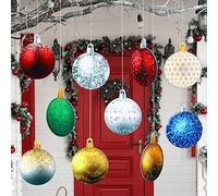Lot de 10 décorations de pelouse Double Face à Suspendre - Décorations de Noël colorées - Grandes décorations Rondes de Cour avec Cordon argenté de 100 m pour Porche de Vacances et décoration d'arbre
