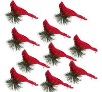 Lot de 10 decorations de sapin de Noël a clipser en forme d'oiseaux rouges et cardinaux, oiseaux artificiels avec branches de pin pour decorations de Noël, hiver